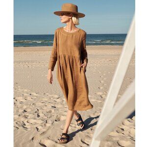 sauths Gigi Linen Blend Dress / Medium / Brown Loose Fitting Lagenlook